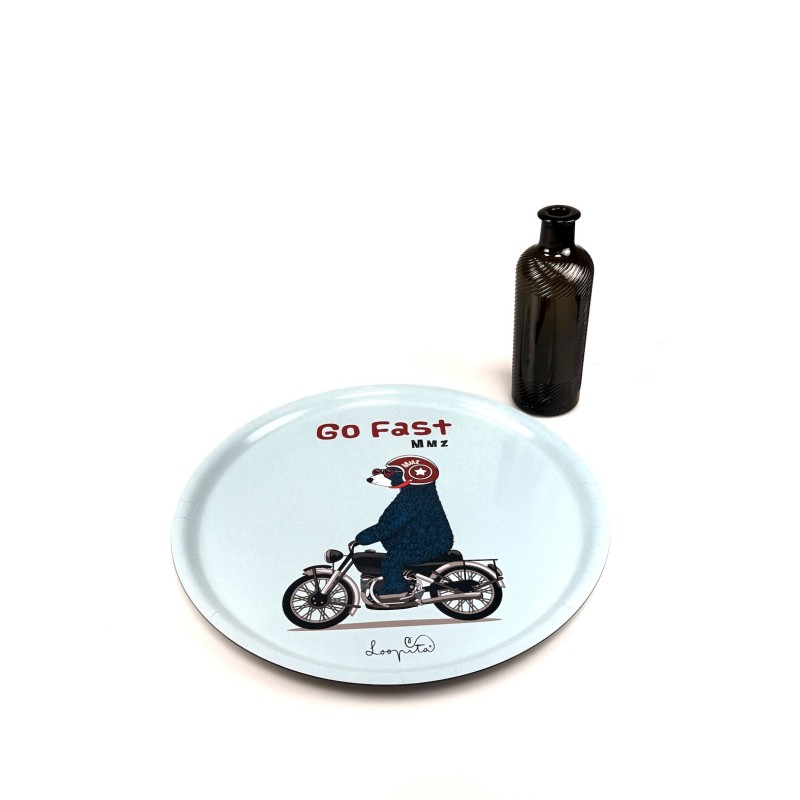 Plateau rond, 42cm de diamètre, d'une qualité incroyable, motif : Go Fast