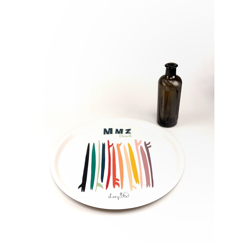 Plateau rond, 42cm de diamètre, d'une qualité incroyable, motif : Bayadère