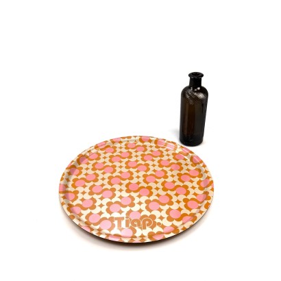 Plateau rond, 42cm de diamètre, d'une qualité incroyable, motif : Tiap, Pink Fleurs