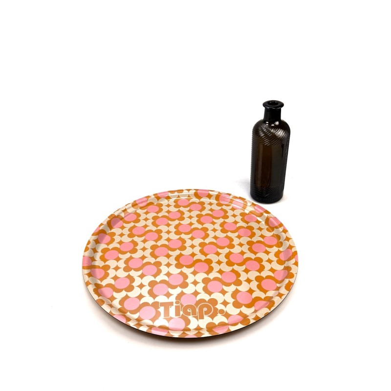 Plateau rond, 42cm de diamètre, d'une qualité incroyable, motif : Tiap, Pink Fleurs