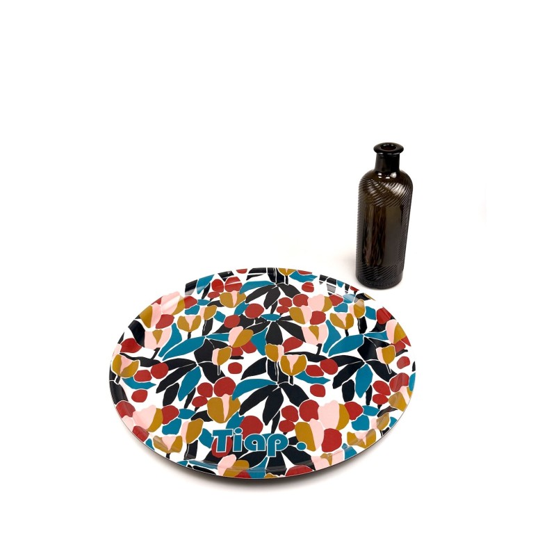 Plateau rond, 42cm de diamètre, d'une qualité incroyable, motif : Tiap, Cerises d'automne