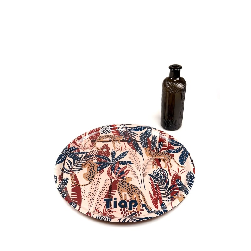 Plateau rond, 42cm de diamètre, d'une qualité incroyable, motif : Tiap, Panthères