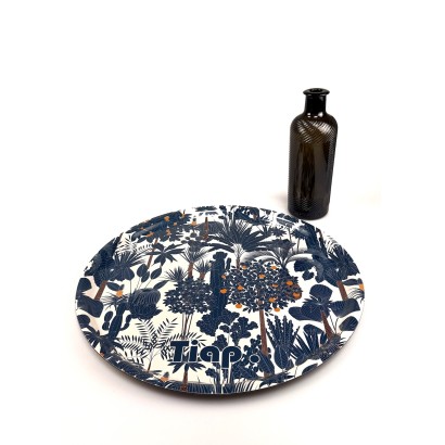 Plateau rond, 42cm de diamètre, d'une qualité incroyable, motif : Tiap, Jardin Bleu
