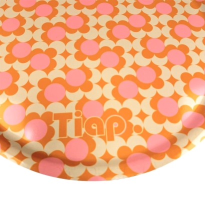 Plateau rond, 42cm de diamètre, d'une qualité incroyable, motif : Tiap, Pink Fleurs