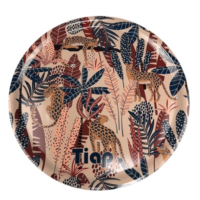 Plateau rond, 42cm de diamètre, d'une qualité incroyable, motif : Tiap, Panthères