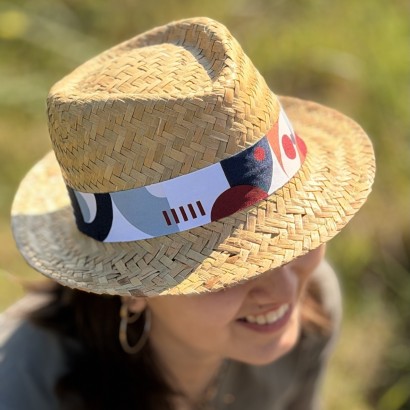 Chapeau paille Borsalino femme homme – élégant avec bandeau imprimé | LOOPITA