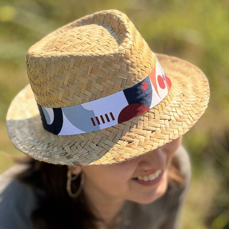Chapeau paille Borsalino femme homme – élégant avec bandeau imprimé | LOOPITA